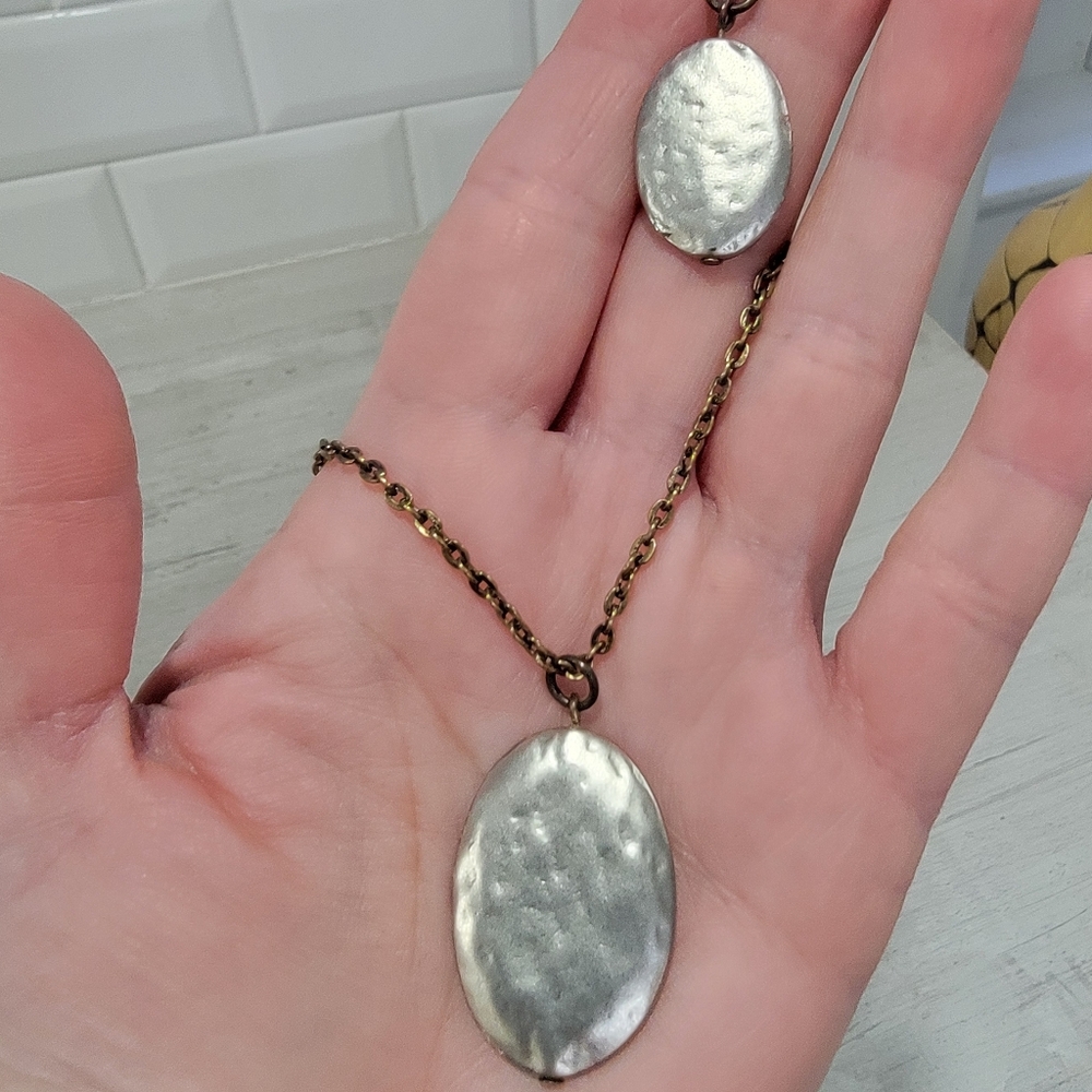 Northern Reflections Long Layered Necklace Oval Hammered Pendants Mixed Metal - Picture 5 of 15